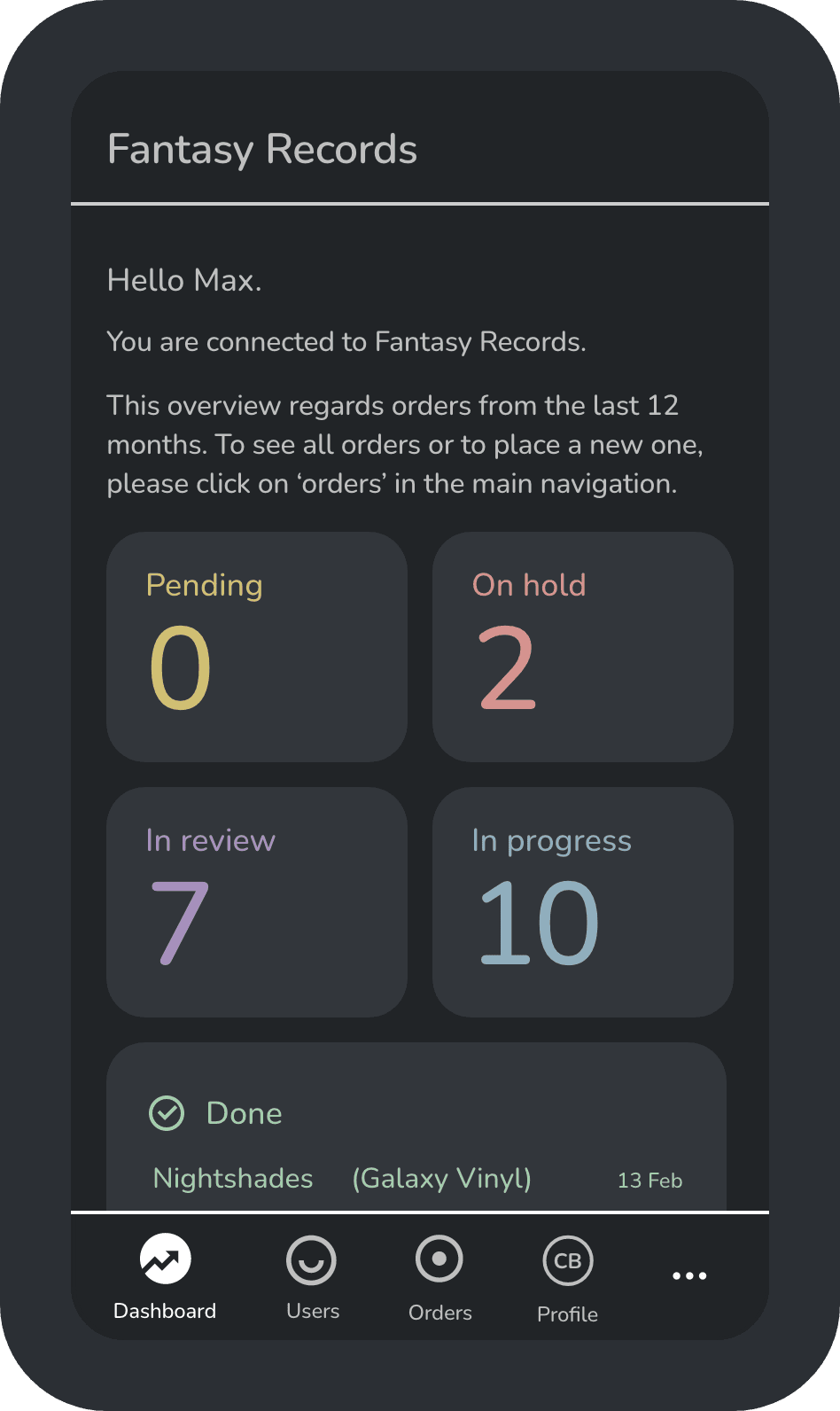 A screenshot of the app dashboard on a mobile device.