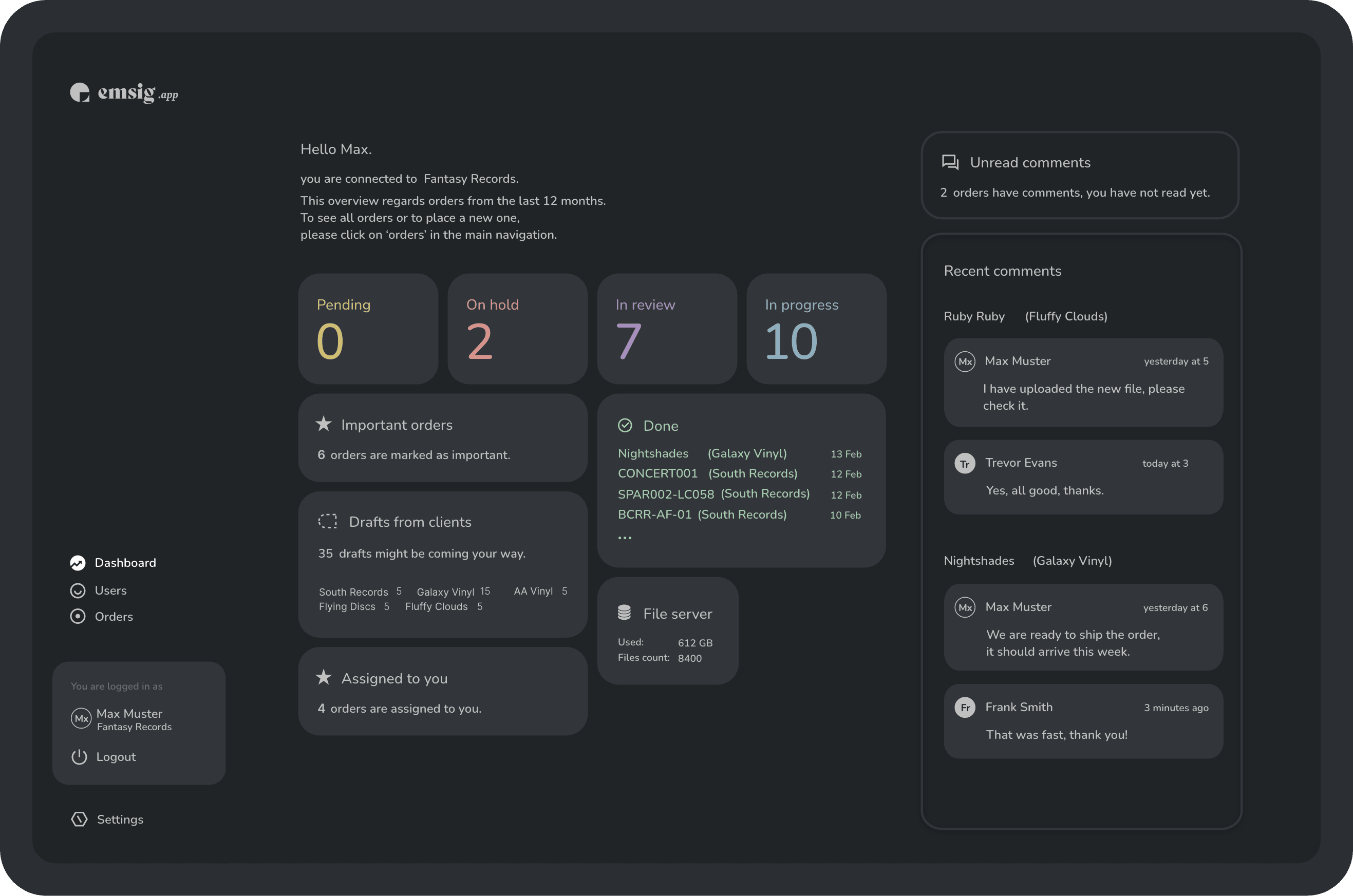 A screenshot of the app dashboard on a desktop device.